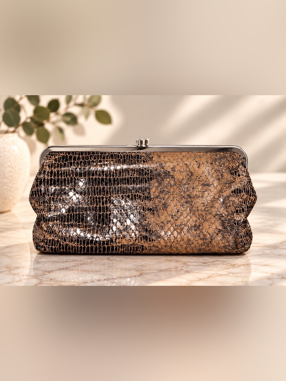 HOBO Lauren Snakeskin Leather Double-Frame Clutch Wallet #26